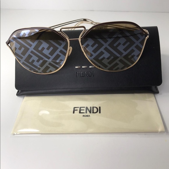 New - Fendi FF M0071/S Fendi Grid Pilot Sunglasses - Brown Gold Sunglasses - Picture 4 of 11